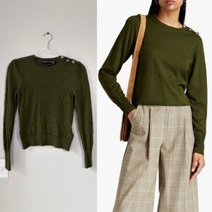 Veronica Beard Green Grayden Button-Embellished Slub Merino Wool Sweater